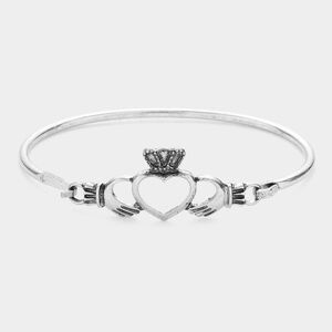 Claddagh Silver Heart Casual Metal Bangle Hook Bracelet